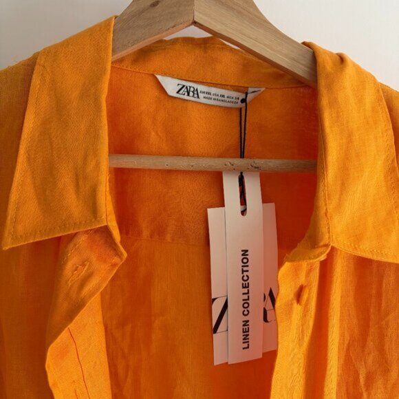 ZARA Linen Orange Button Down Collared Shirt - Picture 5 of 9